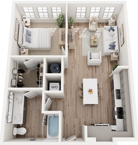 Floor plan for 1 bed, 1 bath, 766 sqft